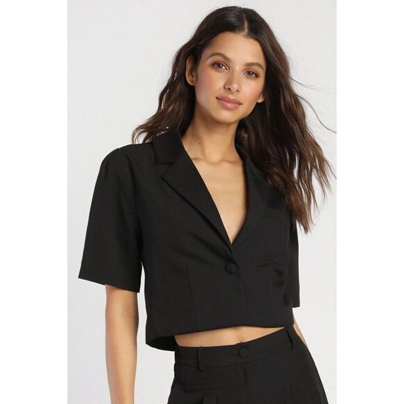 Lulus Posh Company Black Cropped Short Sleeve Blazer - Size XS - Picture 1 of 8